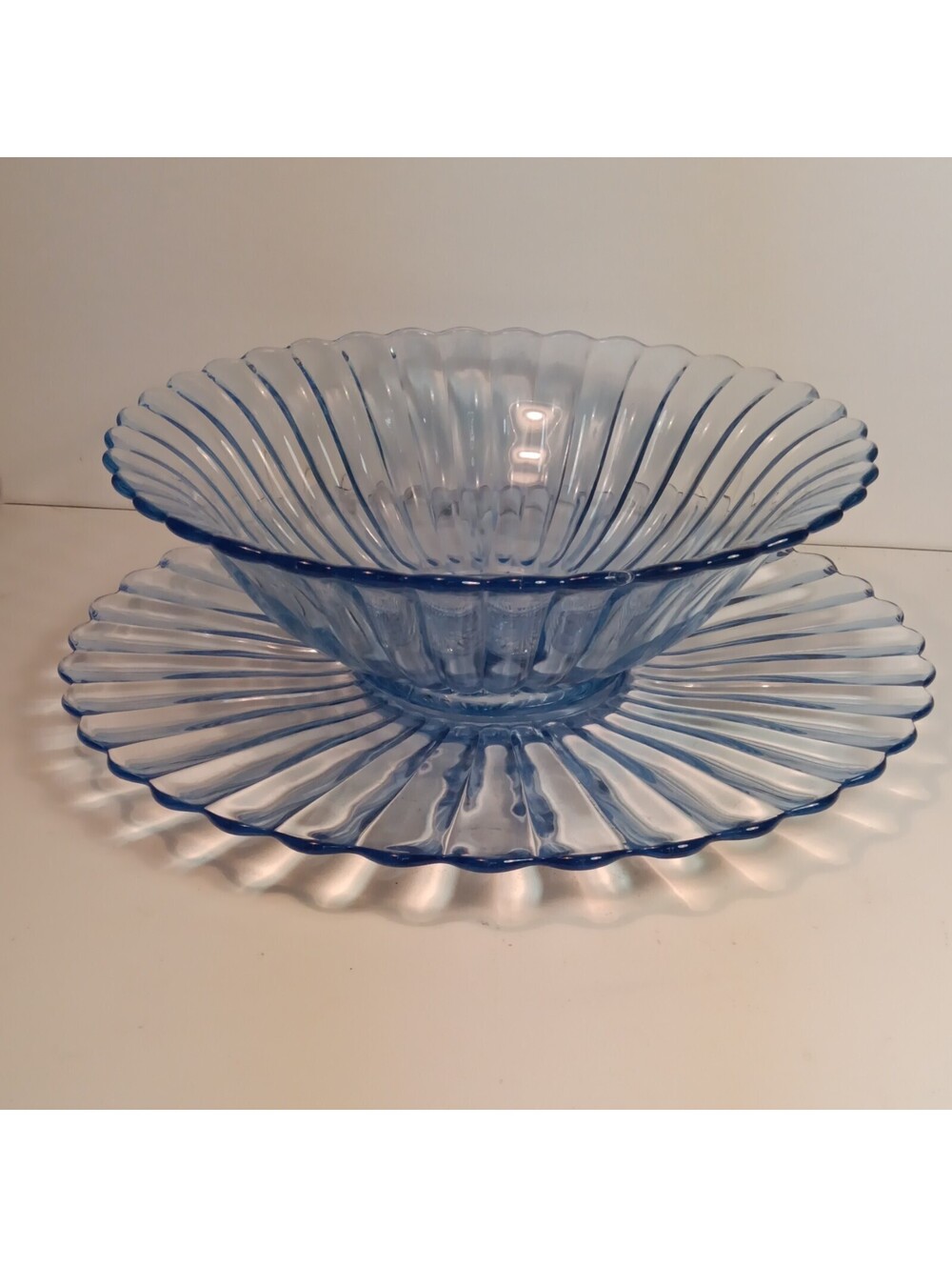 Vintage Imperial Glass Ice Blue 10" Bowl & 12" platter set Mint
